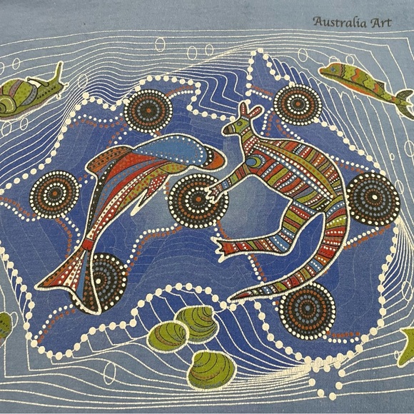 Light Blue Aboriginal Art T-Shirt  size Small - Picture 1 of 8